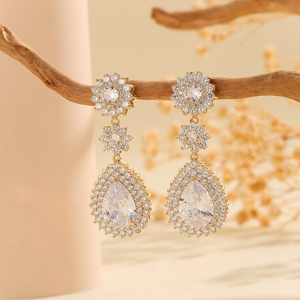 Elegant Golden Floral Drop Earrings - Reet Pehal