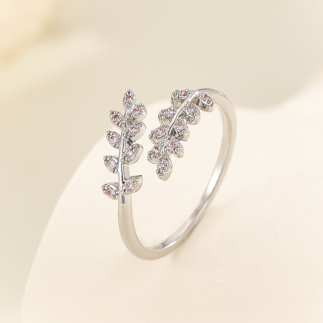 Glorious Pink Leaf Branch Ring - Reet Pehal