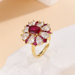 Load image into Gallery viewer, Lavish Ruby Floral Halo Ring - Reet Pehal
