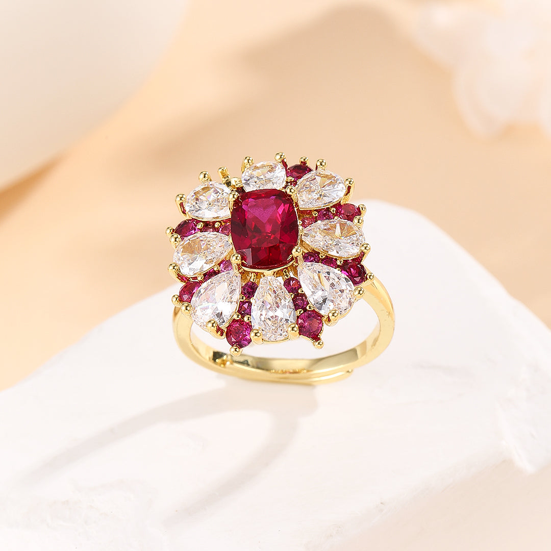 Lavish Ruby Floral Halo Ring - Reet Pehal