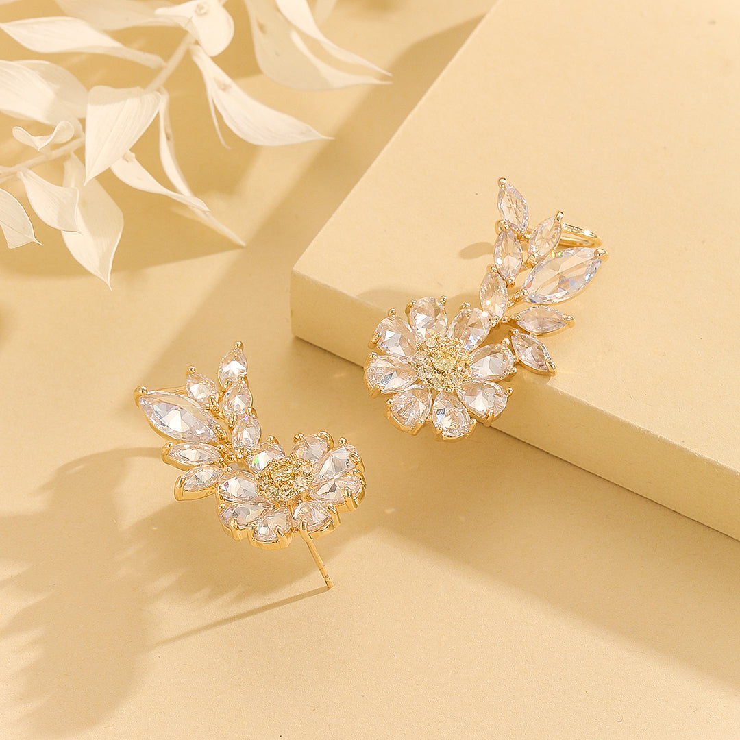 Dazzling Golden Crystal Floral  Earring - Reet Pehal