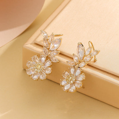 Dazzling Golden Crystal Floral  Earring - Reet Pehal