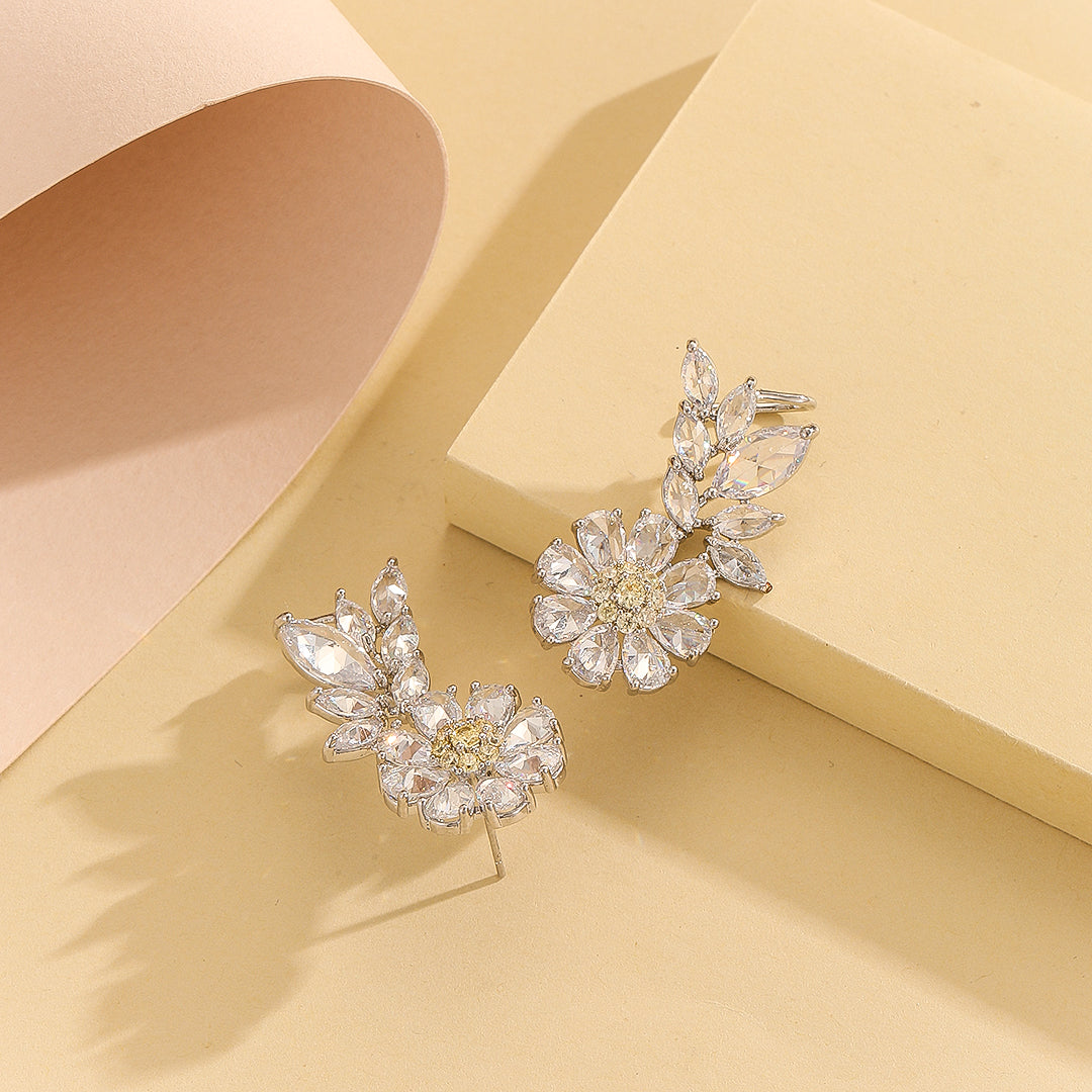 Dazzling Silver Crystal Floral  Earring - Reet Pehal