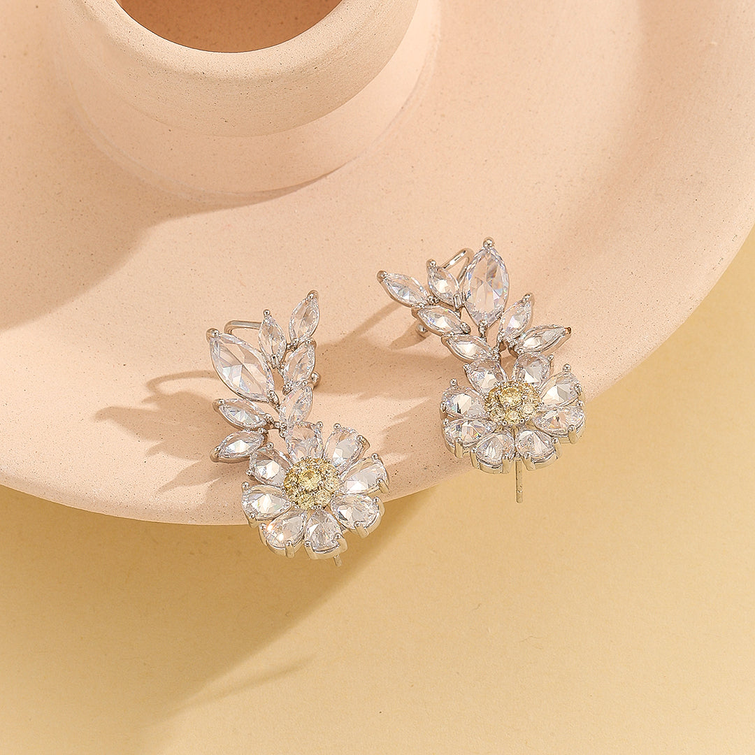 Dazzling Silver Crystal Floral  Earring - Reet Pehal