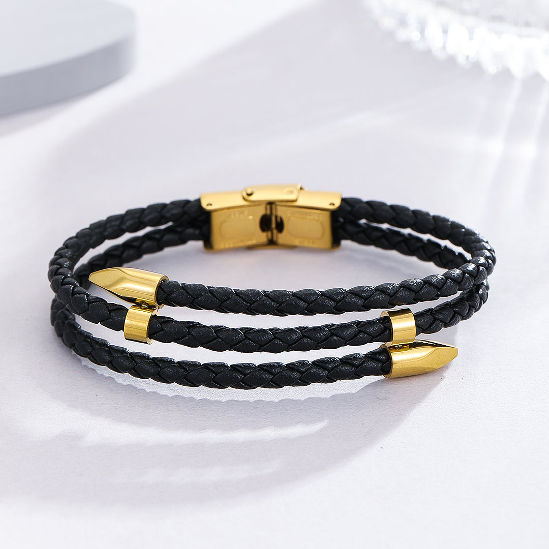 Sophisticated Gold Leather Bracelet