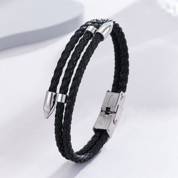 Sophisticated Silver Leather Bracelet