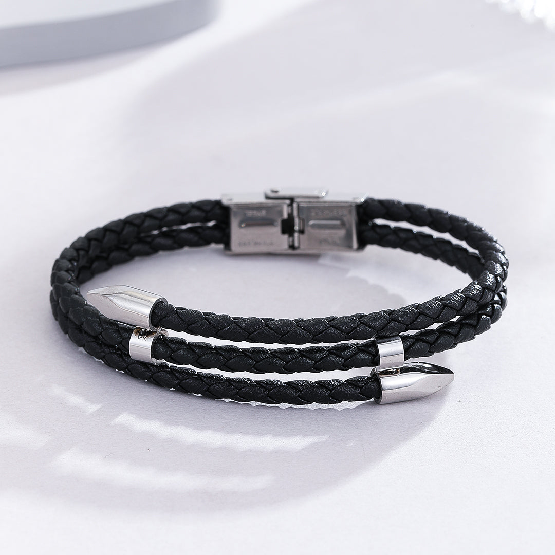 Sophisticated Silver Leather Bracelet