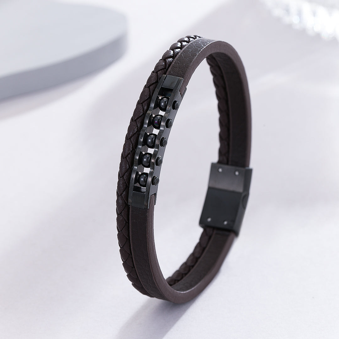 Studded Brown Leather Fusion Bracelet