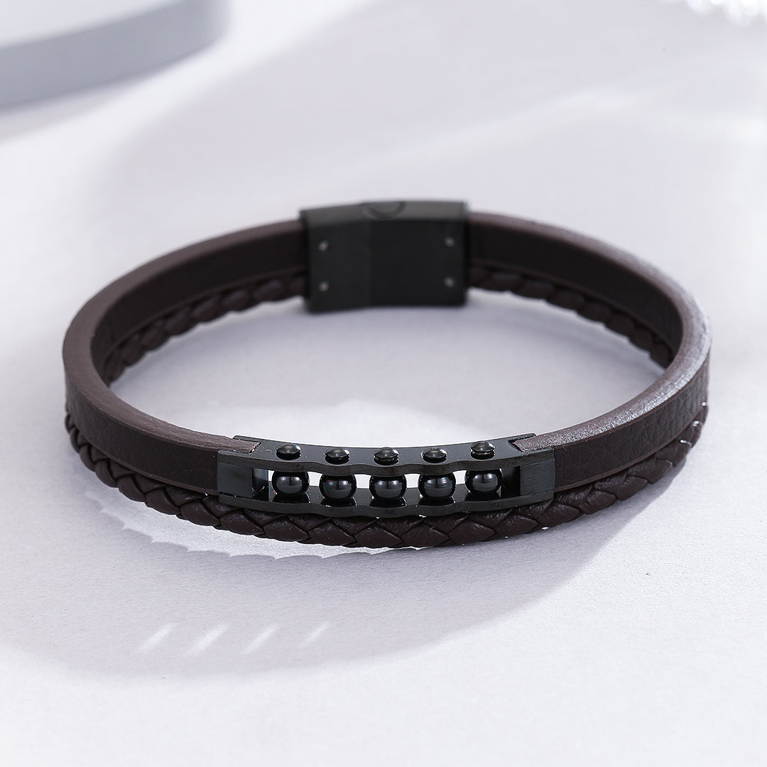 Studded Brown Leather Fusion Bracelet