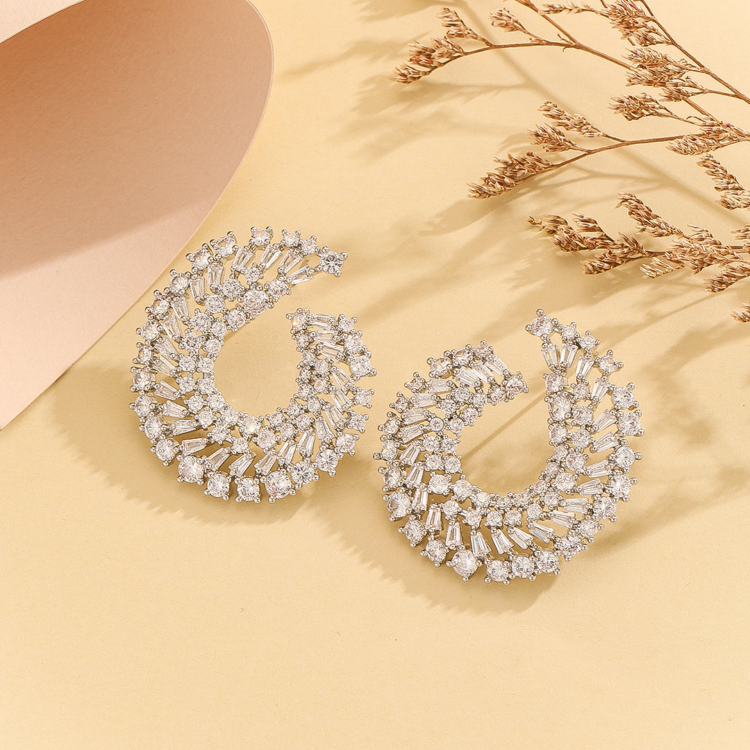 Sparkling Silver Crescent Luxe  Earrings - Reet Pehal