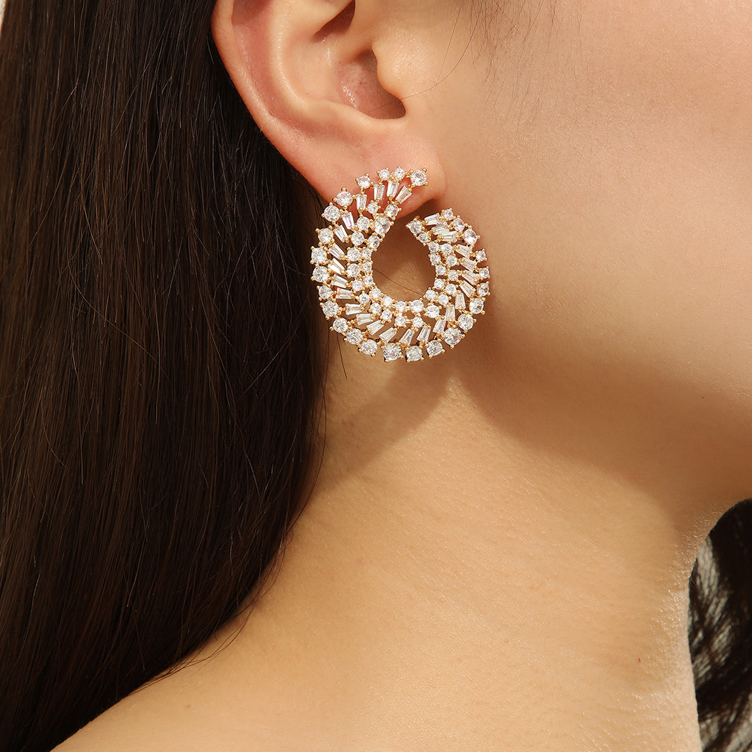 Sparkling Golden Crescent Luxe  Earrings - Reet Pehal