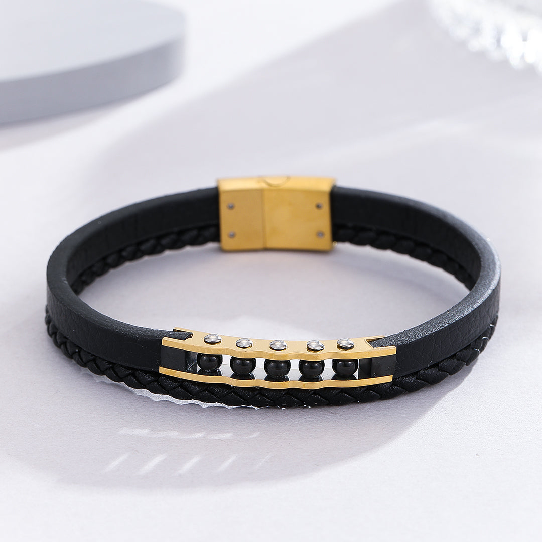 Studded Gold Leather Fusion Bracelet