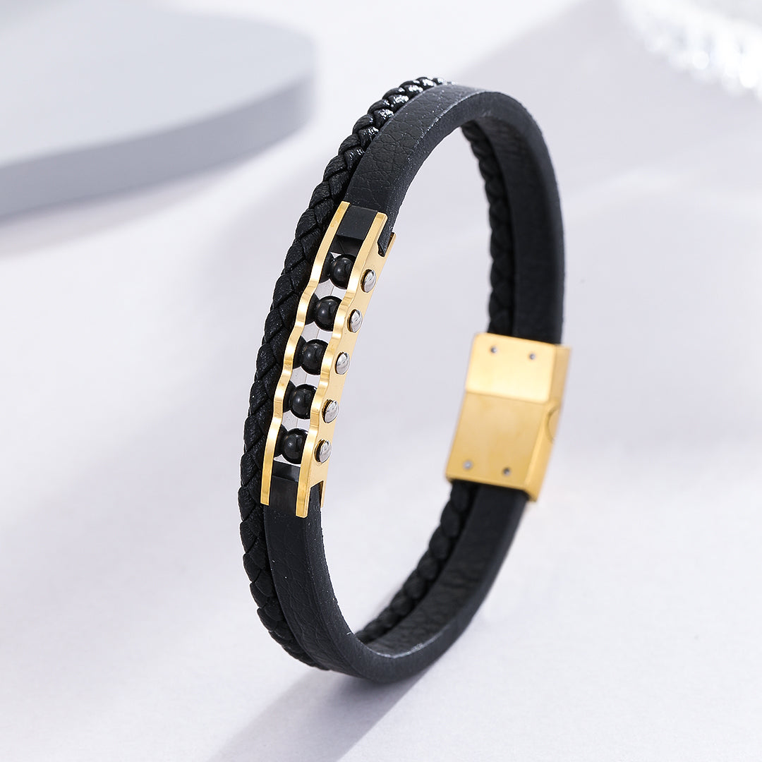 Studded Gold Leather Fusion Bracelet