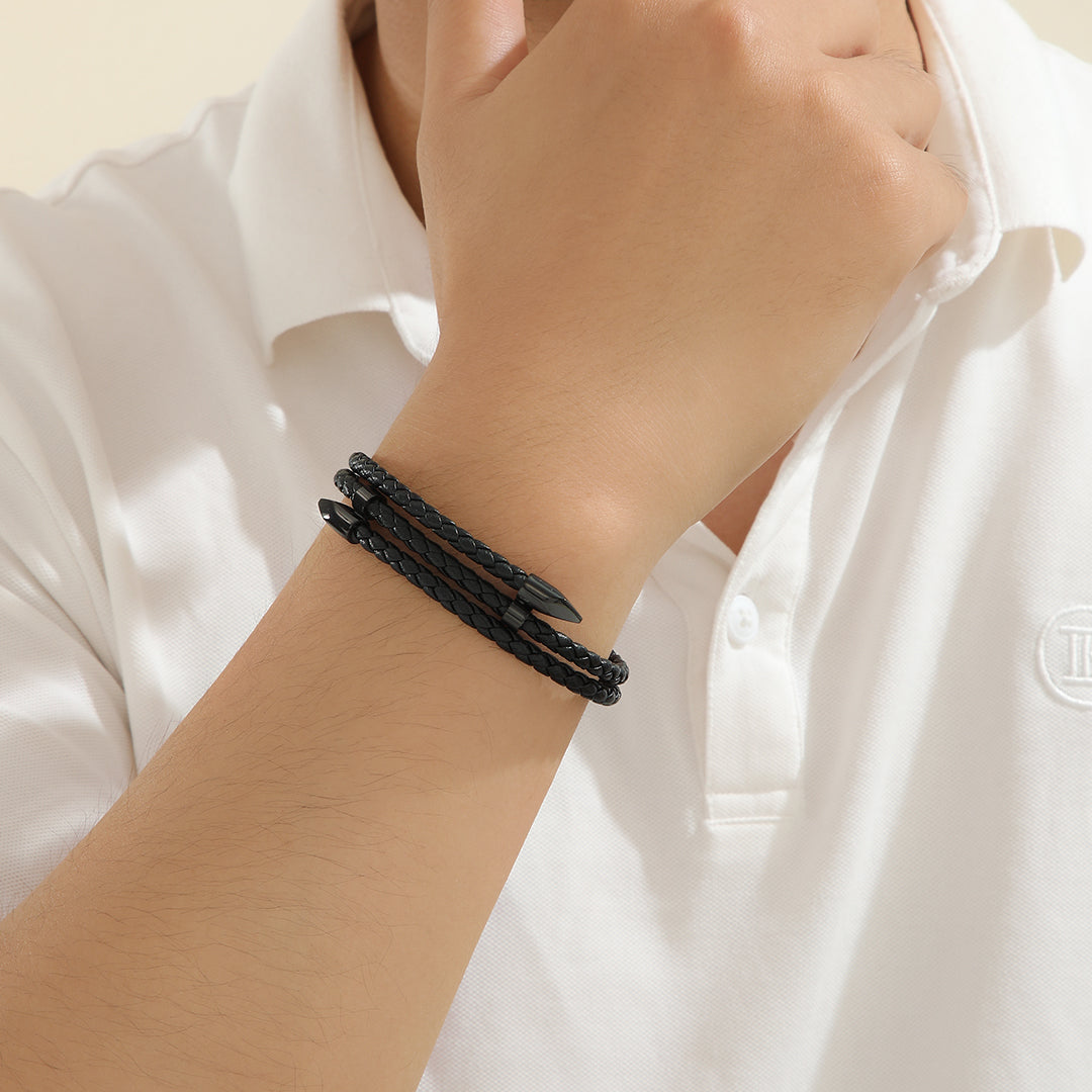 Sophisticated Noir Leather Bracelet