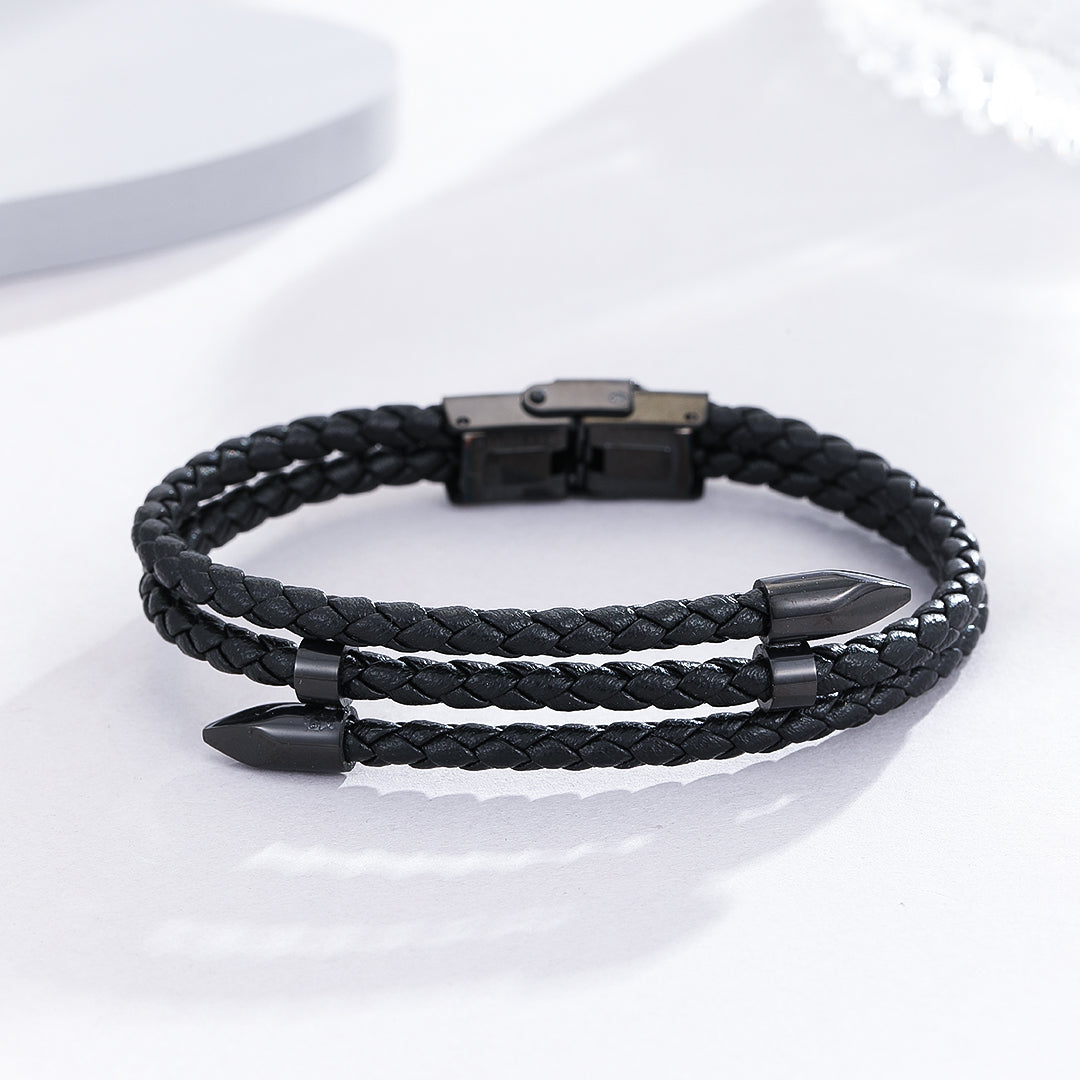 Sophisticated Noir Leather Bracelet