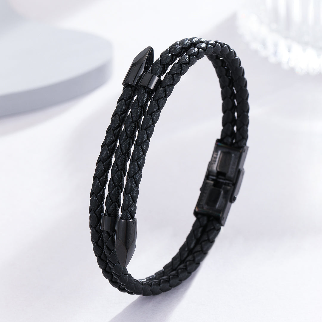 Sophisticated Noir Leather Bracelet