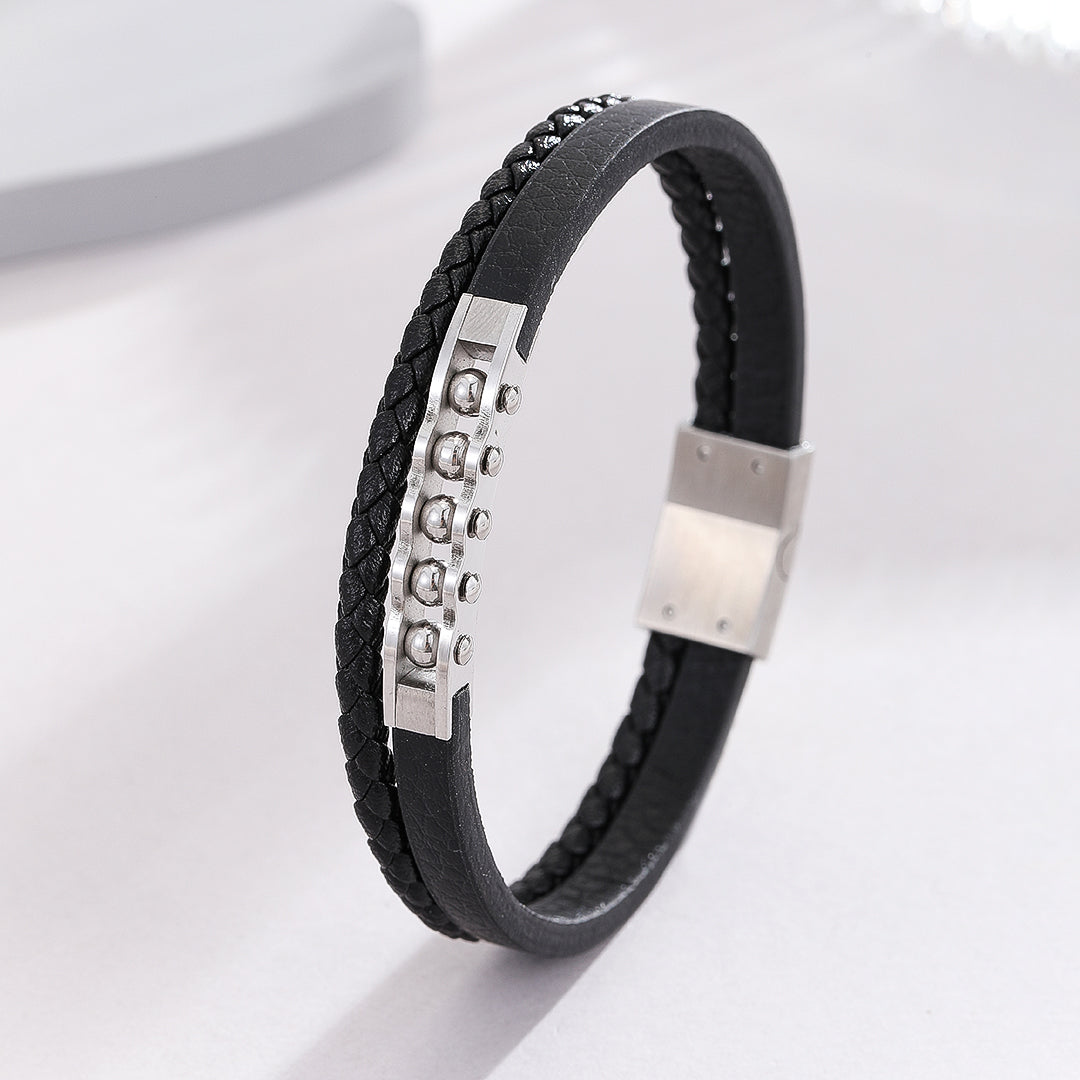 Studded Silver Leather Fusion Bracelet