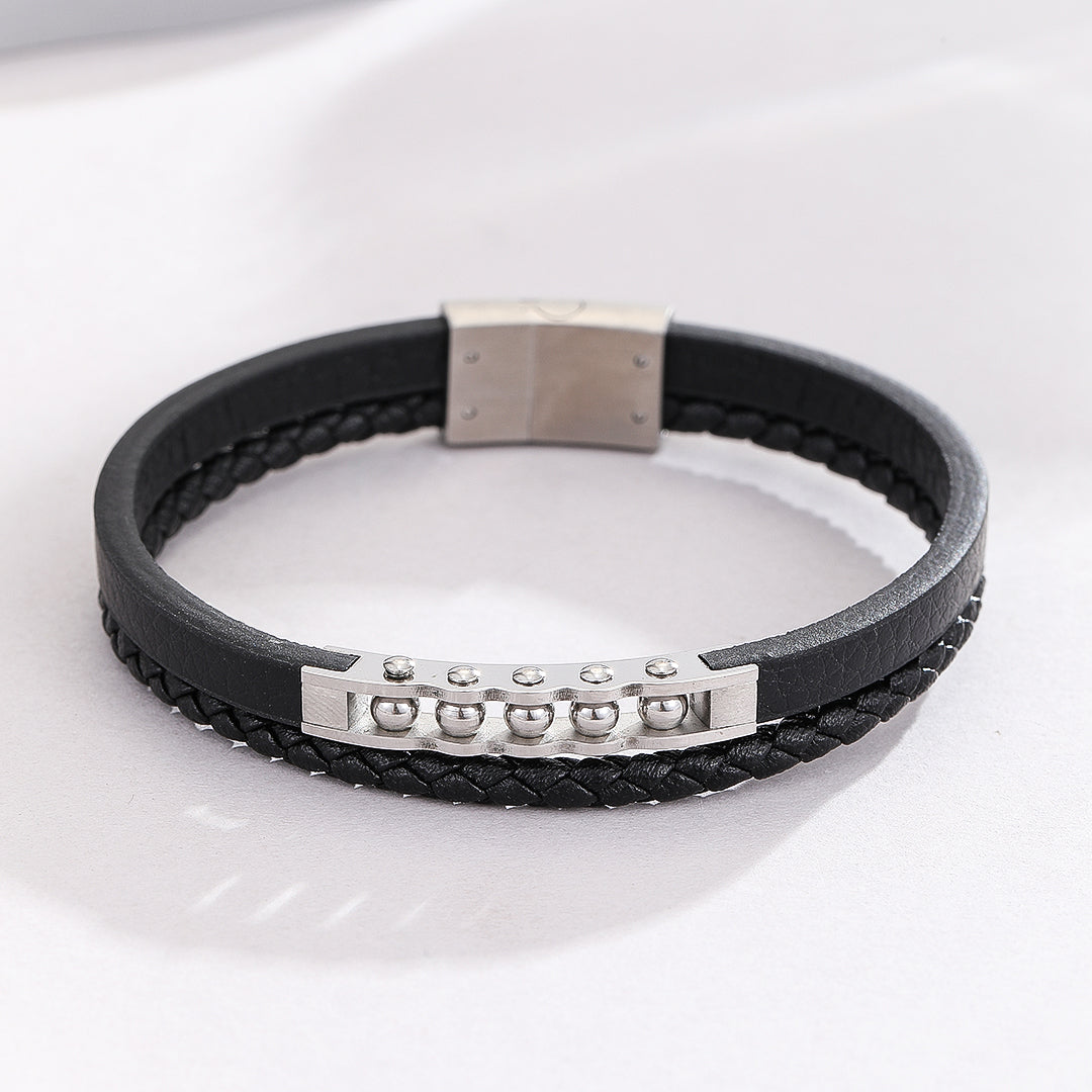 Studded Silver Leather Fusion Bracelet