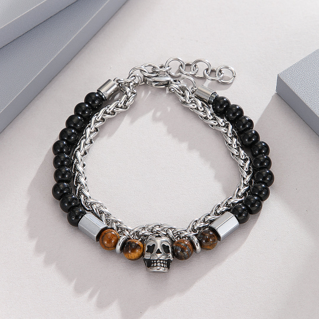 Onyx Skull Charm Bracelet