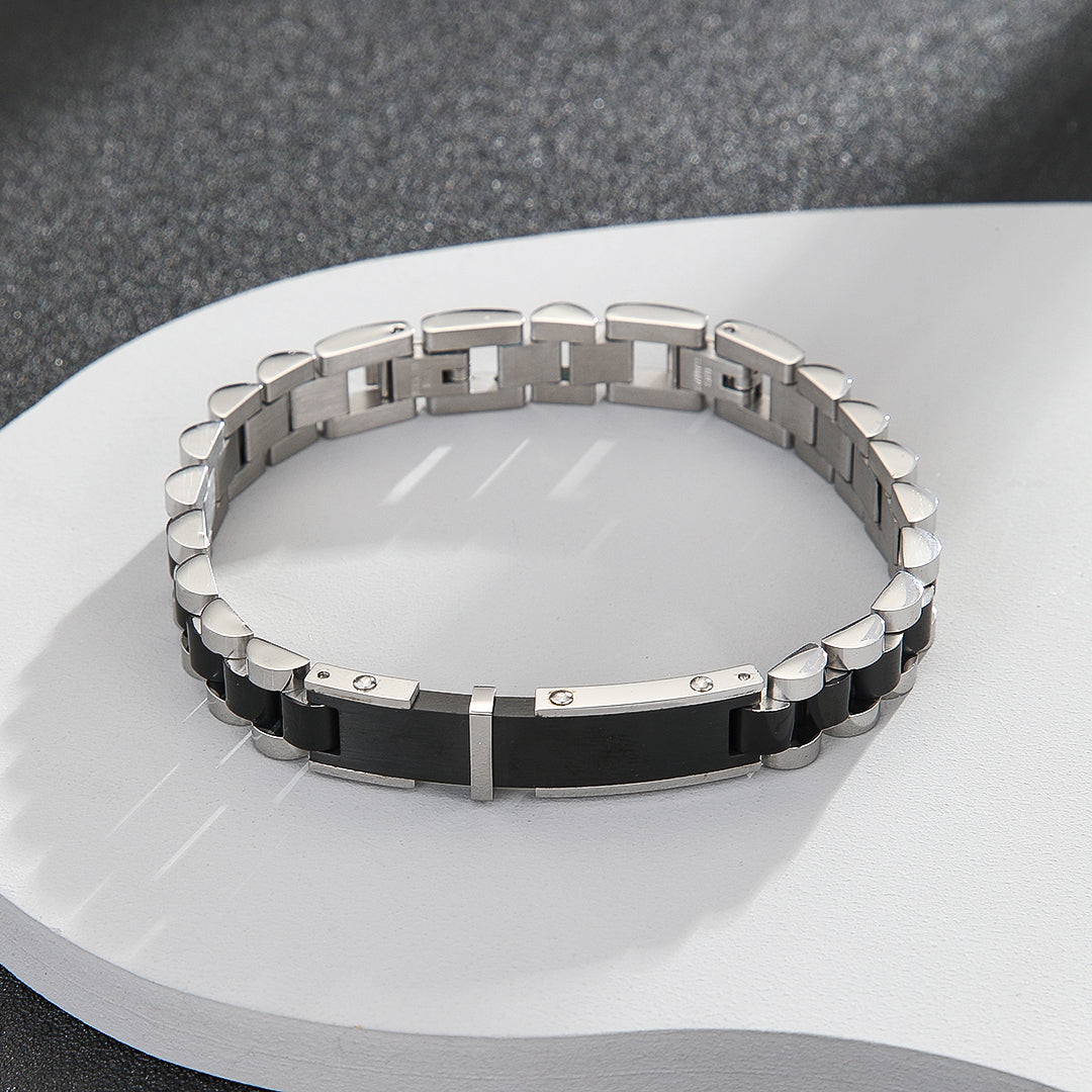 Sleek Silver-Black Loop Bracelet