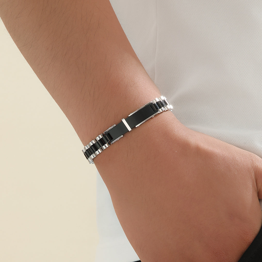 Sleek Silver-Black Loop Bracelet