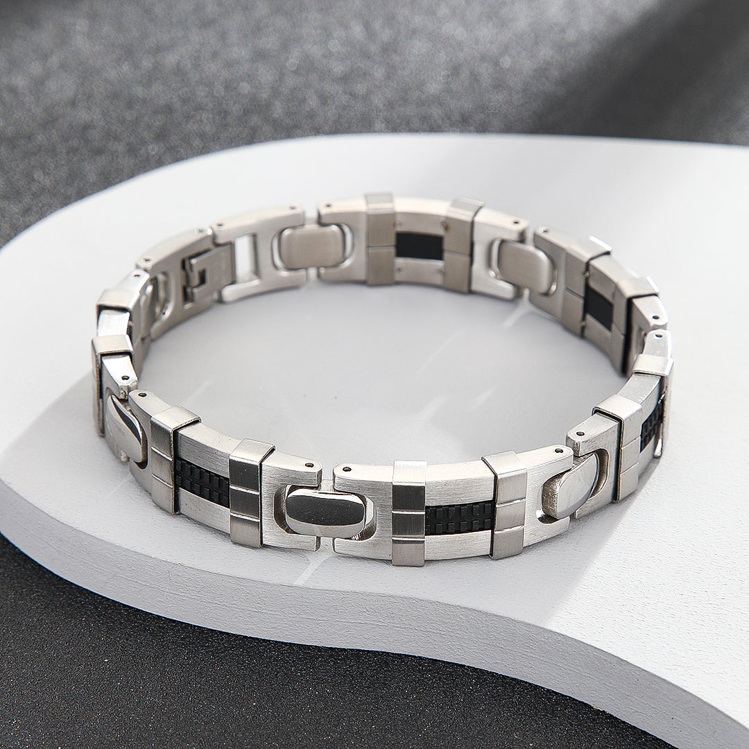 Luxe Cabochon Silver Link Bracelet