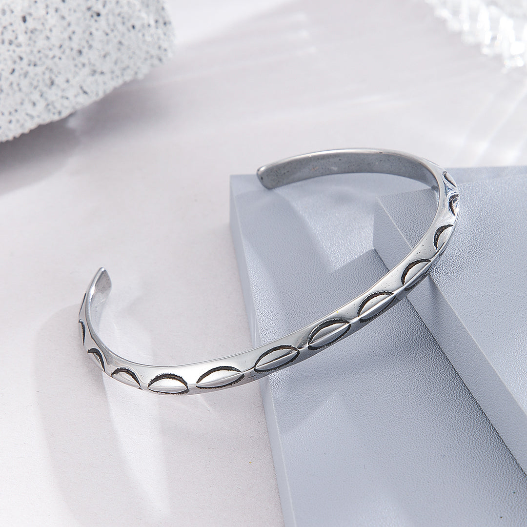 Stellar Half-Round Stamped Silver Cuff