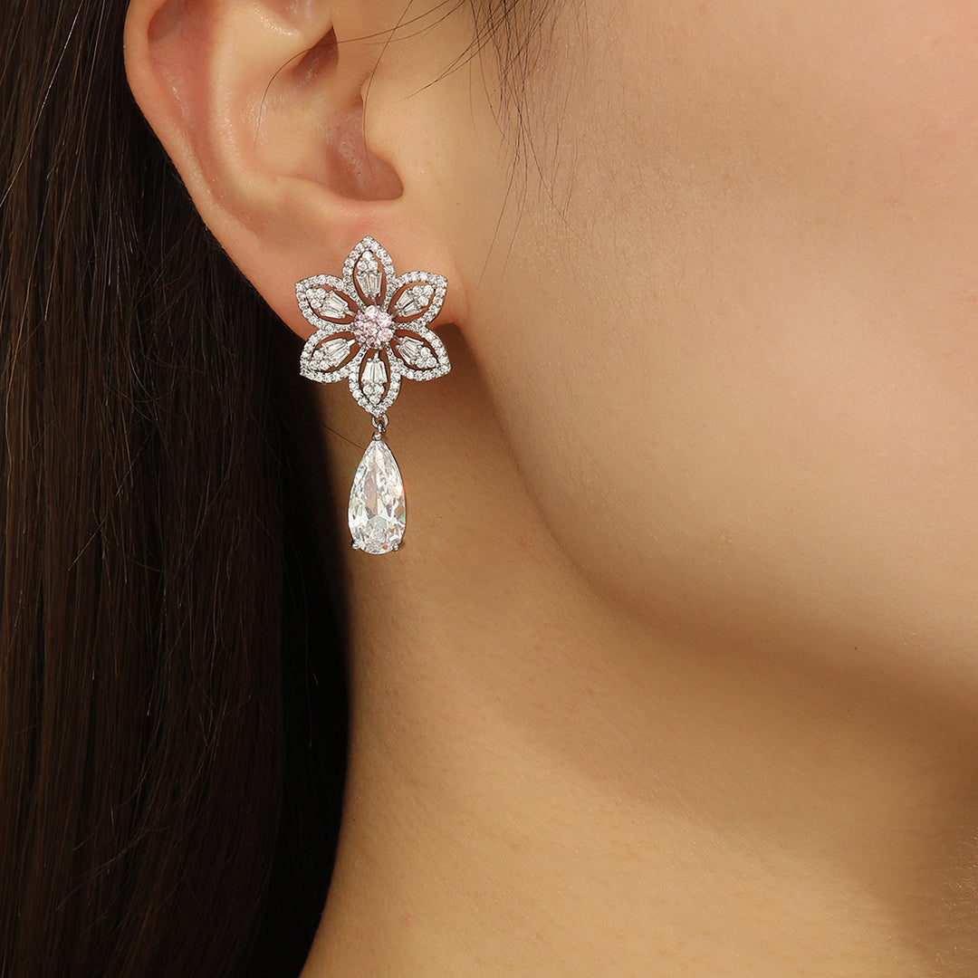 Radiant Silver Petal Drop Earrings - Reet Pehal