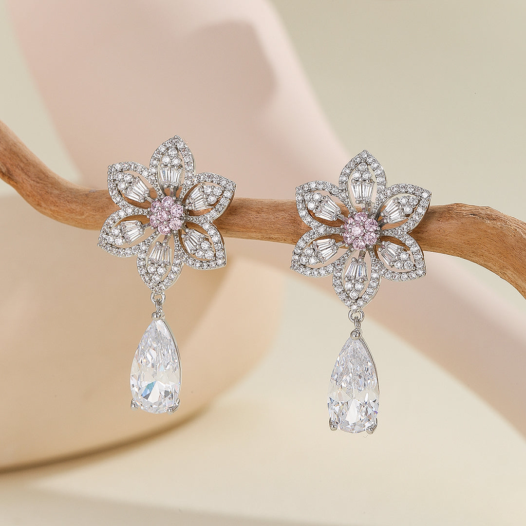 Radiant Silver Petal Drop Earrings - Reet Pehal