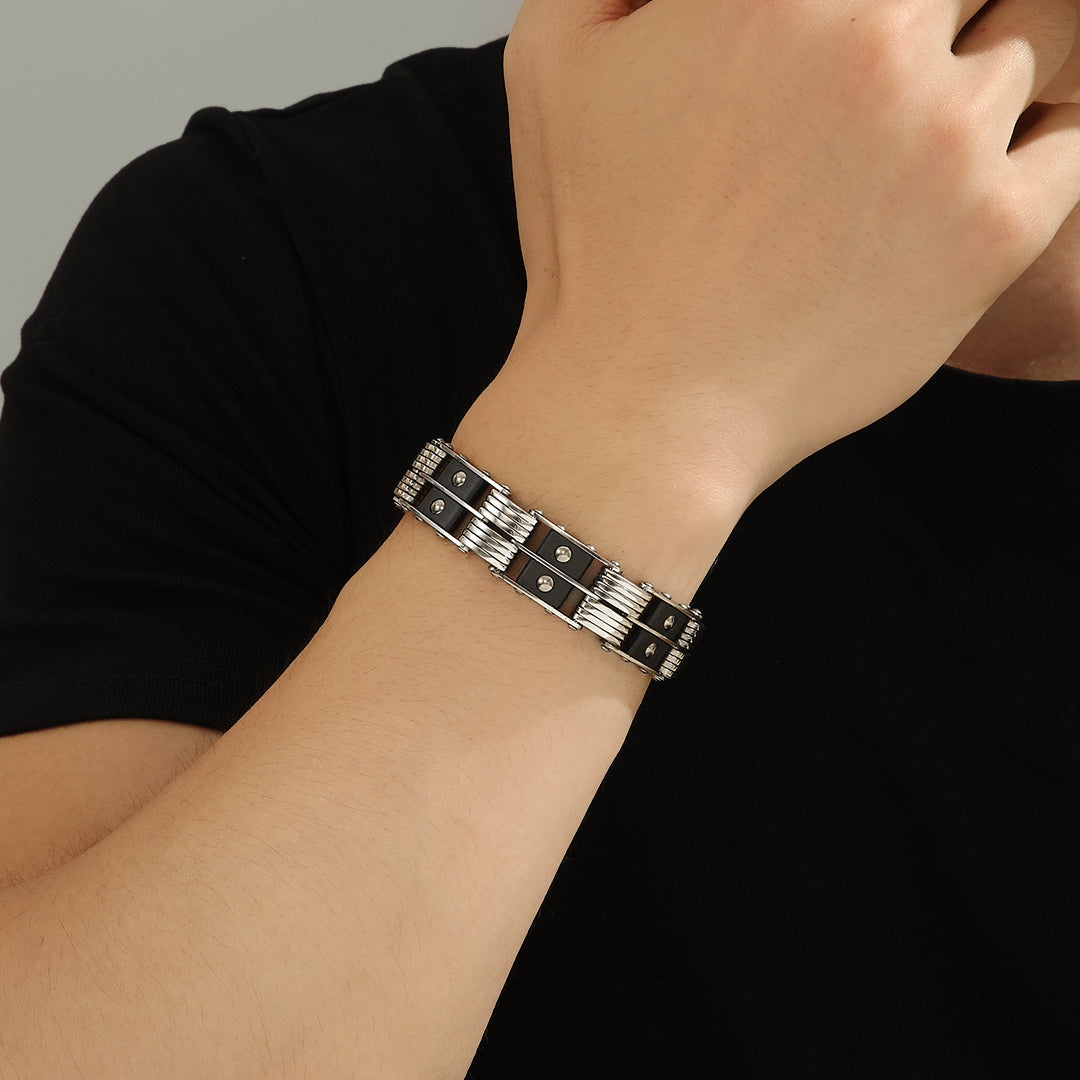 Modern Midnight Chrome Link Bracelet