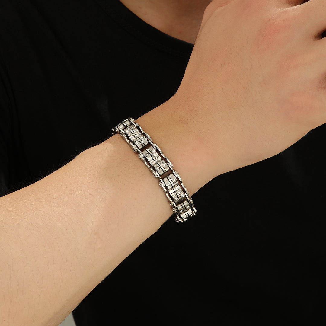 Glossy Silver Grid Bracelet