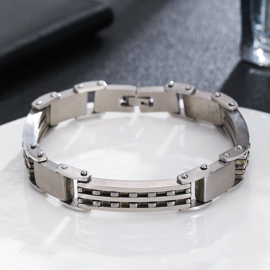 Trendy Dual Texture Silver Bracelet