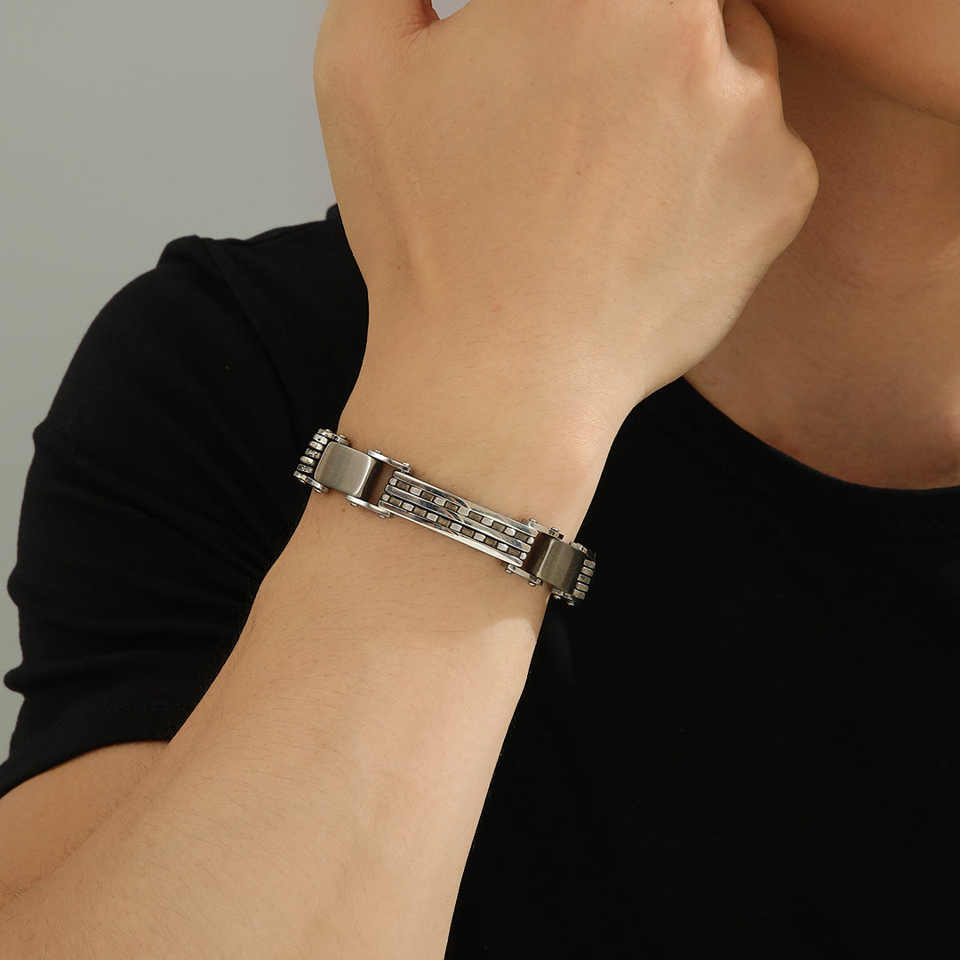 Trendy Dual Texture Silver Bracelet