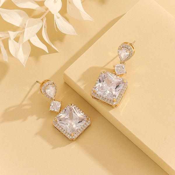 Elegant Golden Starlit Square  Gem Earrings - Reet Pehal