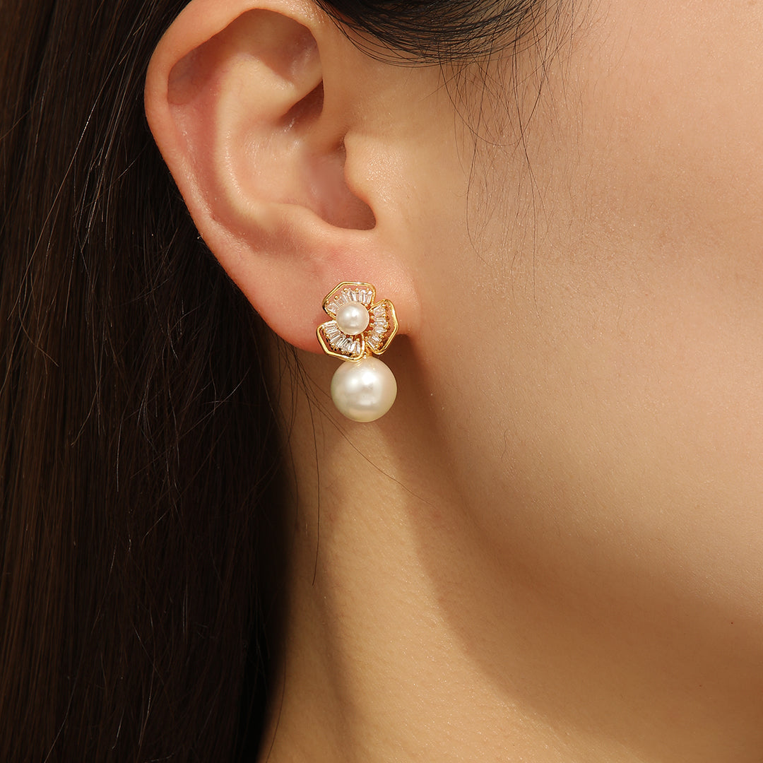 Regal Golden Floral Pearlescent Earrings - Reet Pehal