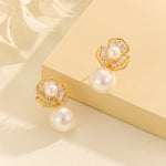 Load image into Gallery viewer, Regal Golden Floral Pearlescent Earrings - Reet Pehal
