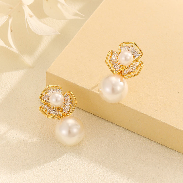 Regal Golden Floral Pearlescent Earrings - Reet Pehal