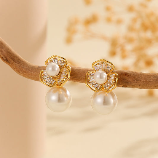 Regal Golden Floral Pearlescent Earrings - Reet Pehal