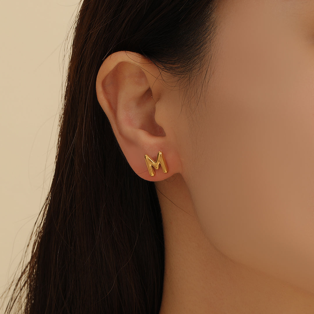 Subtle Gold Alphabetic Earrings "M"