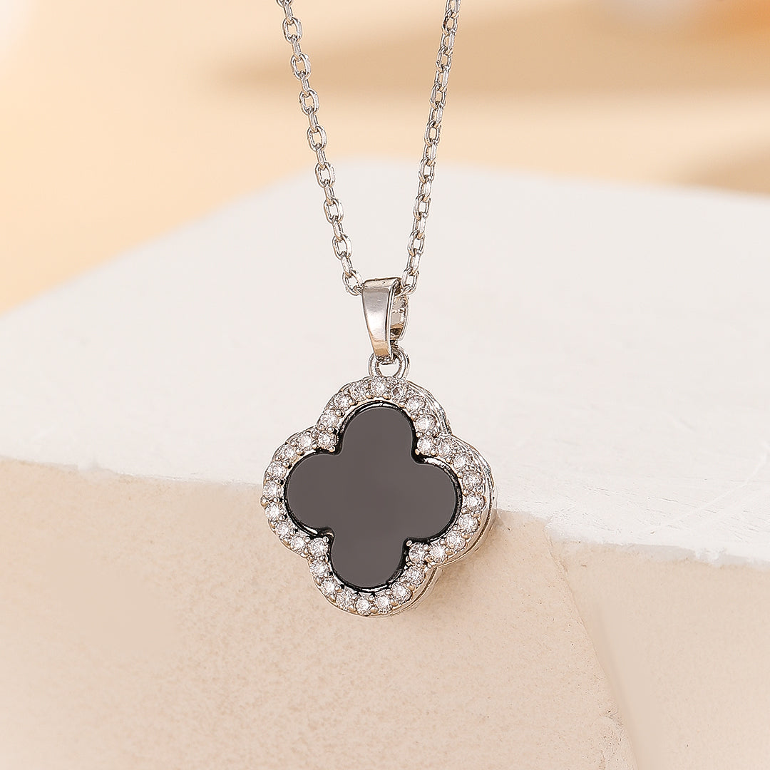 Diamond-Trimmed Black Emblem Pendant